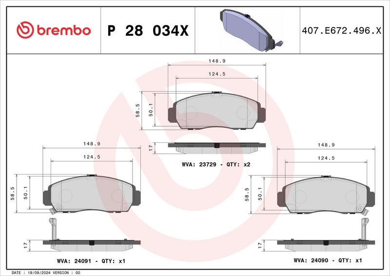 BREMBO P28034X Brake Pad Set, disc brake