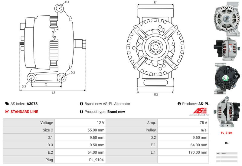 AS-PL A3078 Alternator