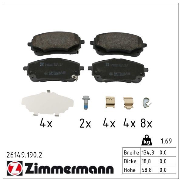 комплект спирачно феродо, дискови спирачки ZIMMERMANN
