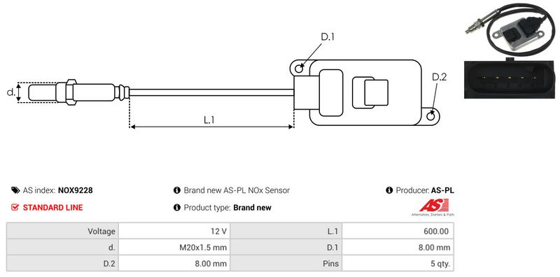 AS-PL NOX9228 NOx Sensor, urea injection
