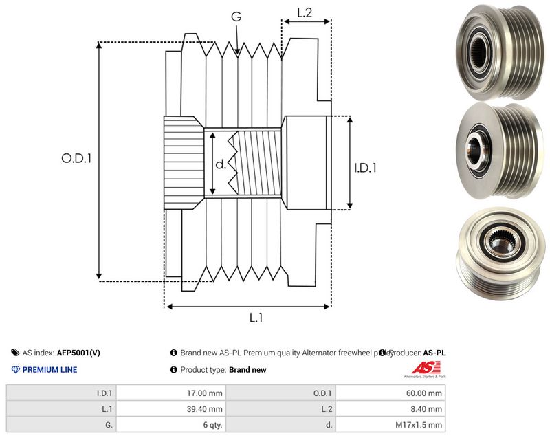 AS-PL AFP5001(V) Alternator Freewheel Clutch