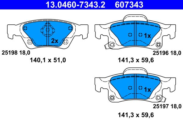 Комплект гальмівних накладок, дискове гальмо, Ate 13.0460-7343.2