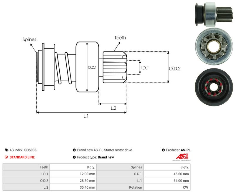 AS-PL SD5036 Freewheel Gear, starter