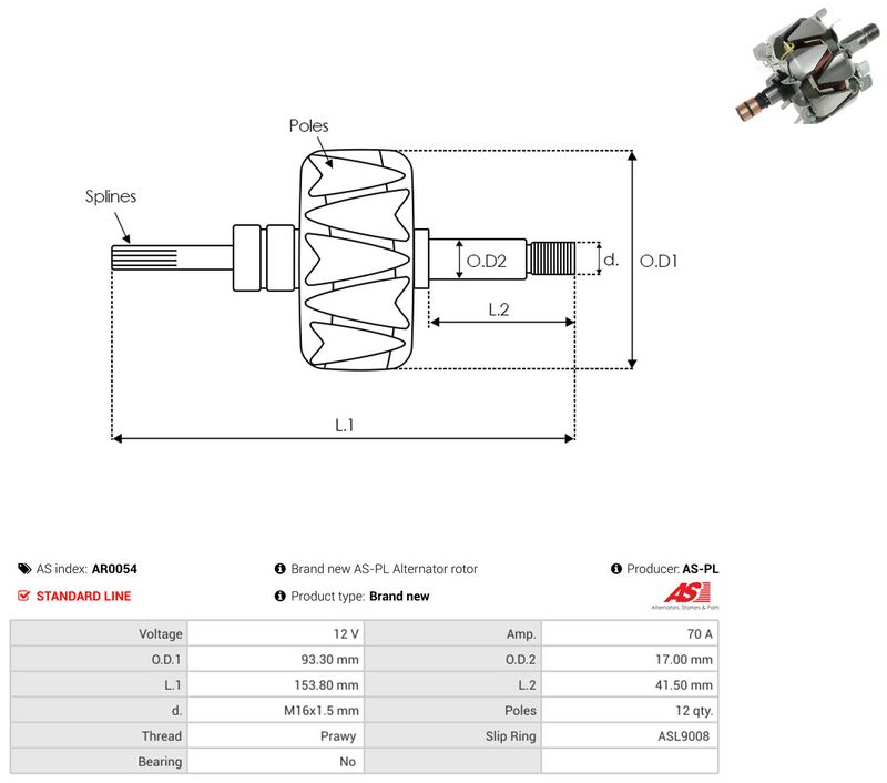 AS-PL AR0054 Rotor, alternator