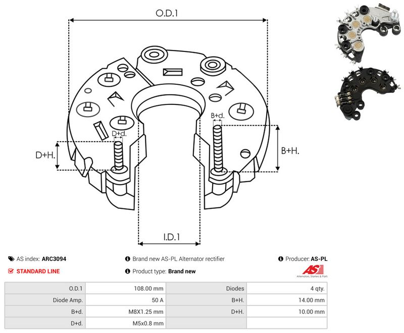 AS-PL ARC3094 Rectifier, alternator