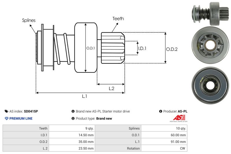 AS-PL SD0415P Freewheel Gear, starter