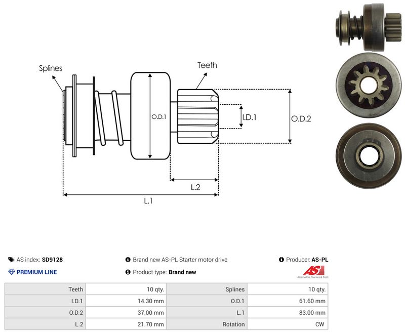 AS-PL SD9128 Freewheel Gear, starter