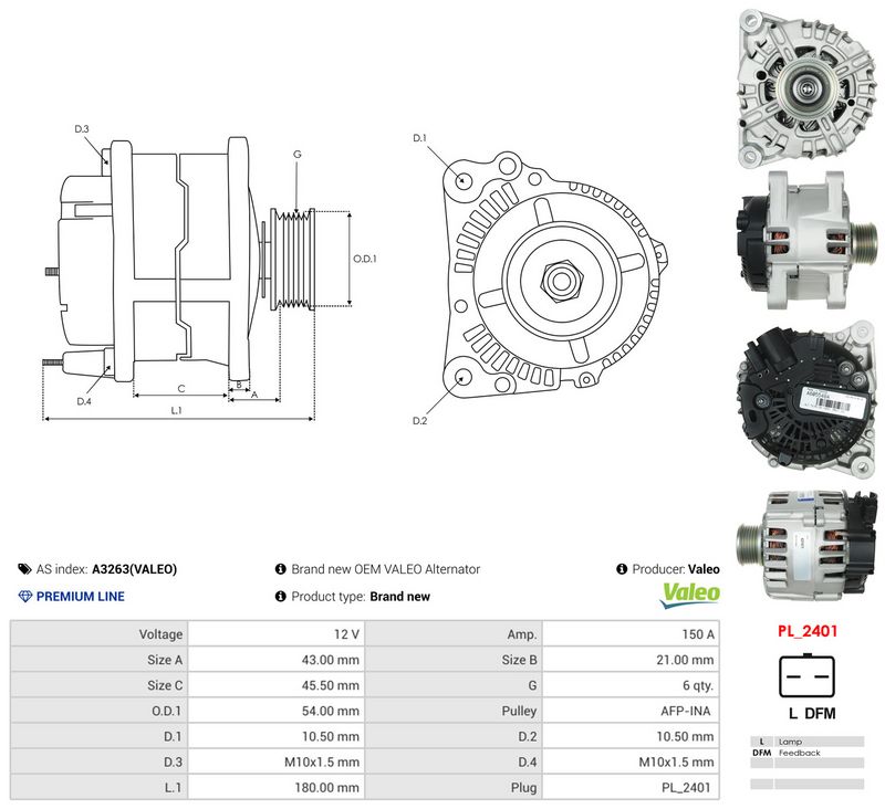 Generaator, AS-PL A3263(VALEO)