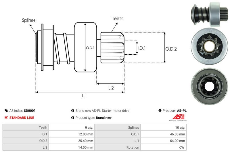 AS-PL SD0001 Freewheel Gear, starter