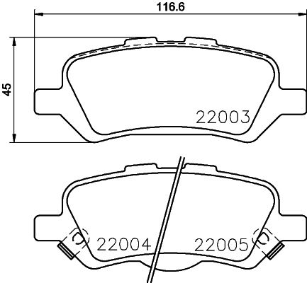 Комплект гальмівних накладок, дискове гальмо, Hella 8DB355023-051