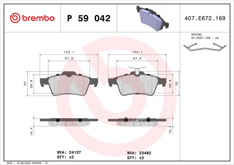 BREMBO P 59 042 Brake Pad Set, disc brake