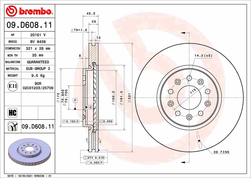 Гальмівний диск, Brembo 09.D608.11