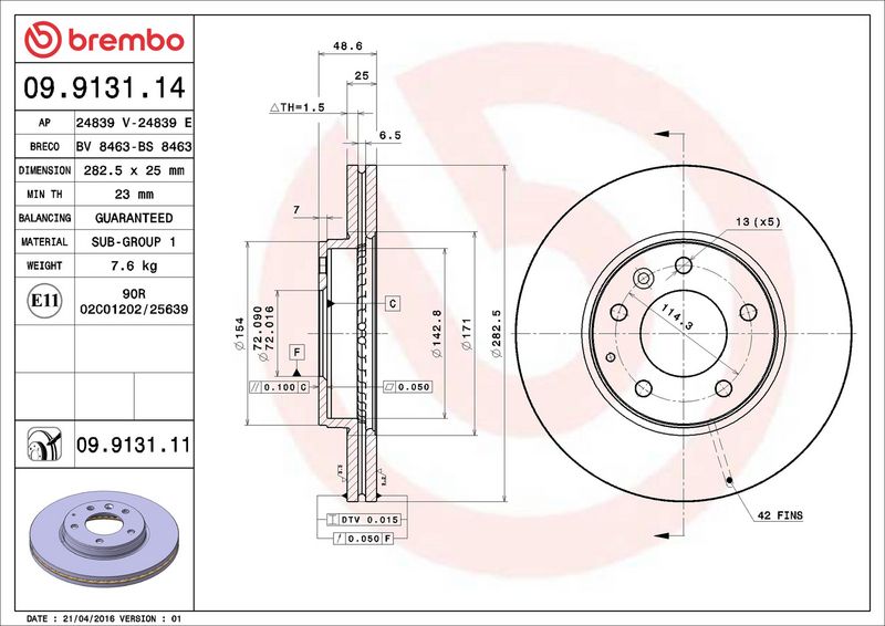 BREMBO 09.9131.11 Brake Disc