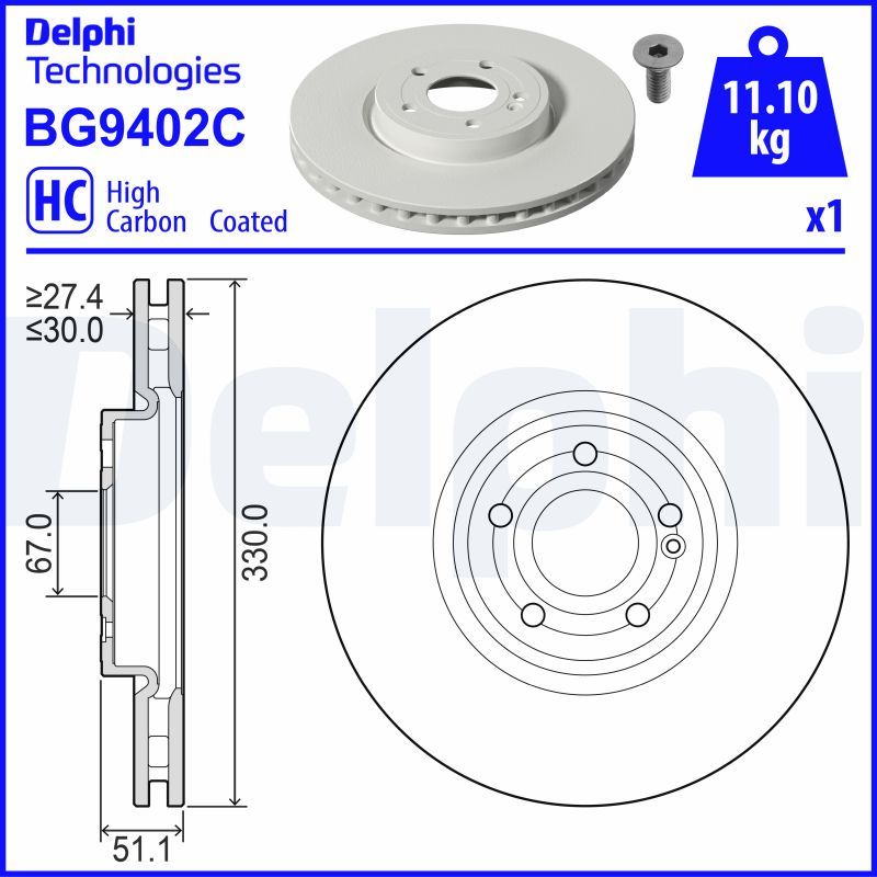 Гальмівний диск, Delphi BG9402C