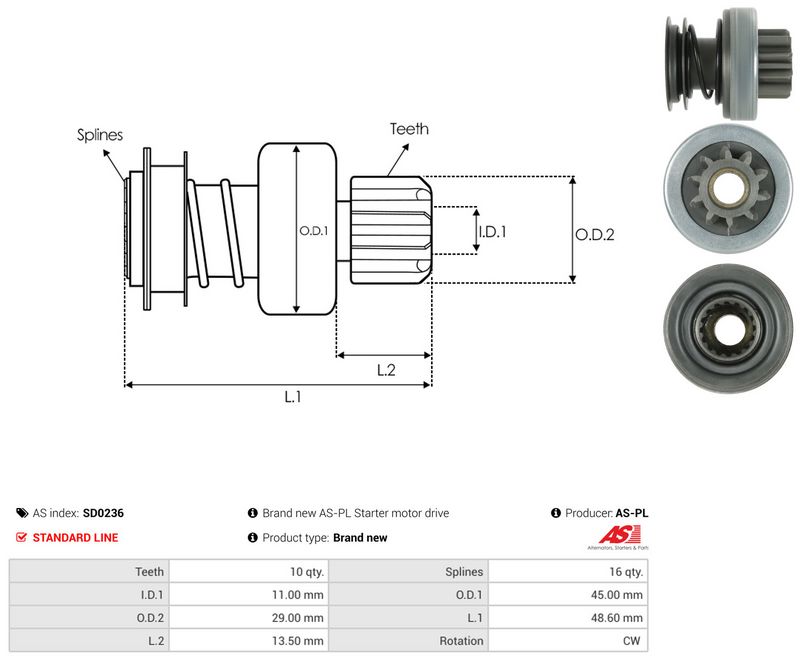 AS-PL SD0236 Freewheel Gear, starter