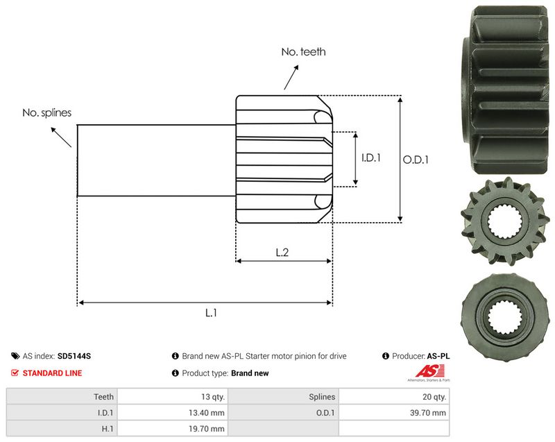 AS-PL SD5144S Freewheel Gear, starter