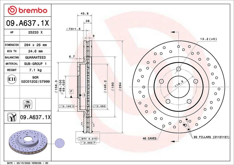 Гальмівний диск, Brembo 09.A637.1X