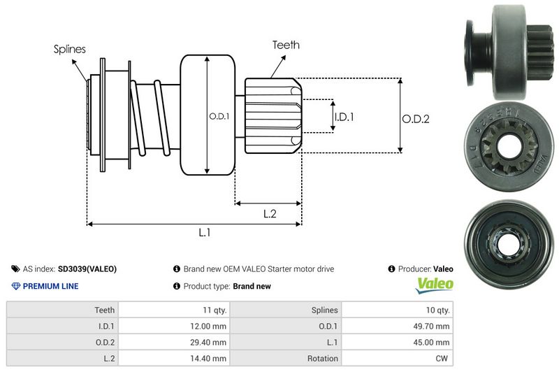 AS-PL SD3039(VALEO) Freewheel Gear, starter