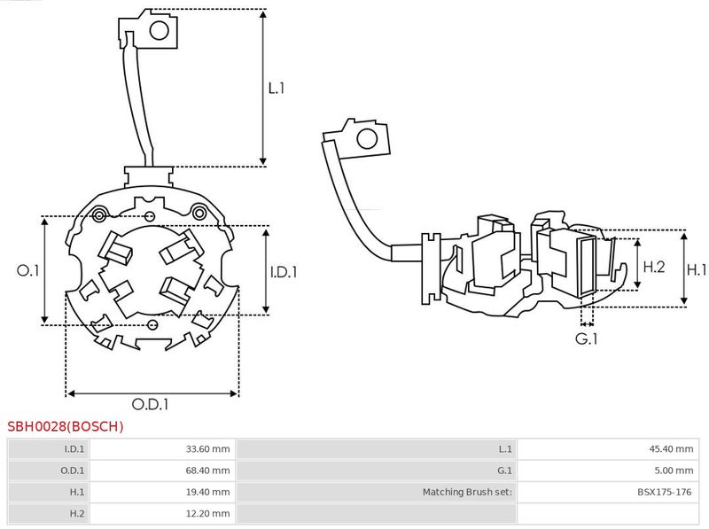 Кронштейн, вугільні щітки, Auto Starter SBH0028(BOSCH)