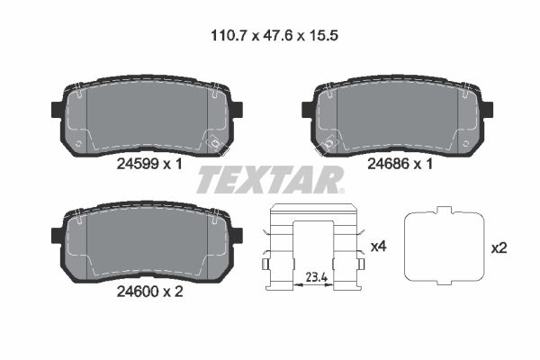 Комплект гальмівних накладок, дискове гальмо, Textar 2459904