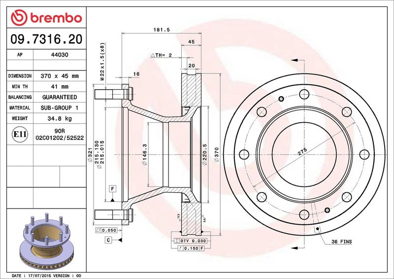 Disc frana 09.7316.20 BREMBO