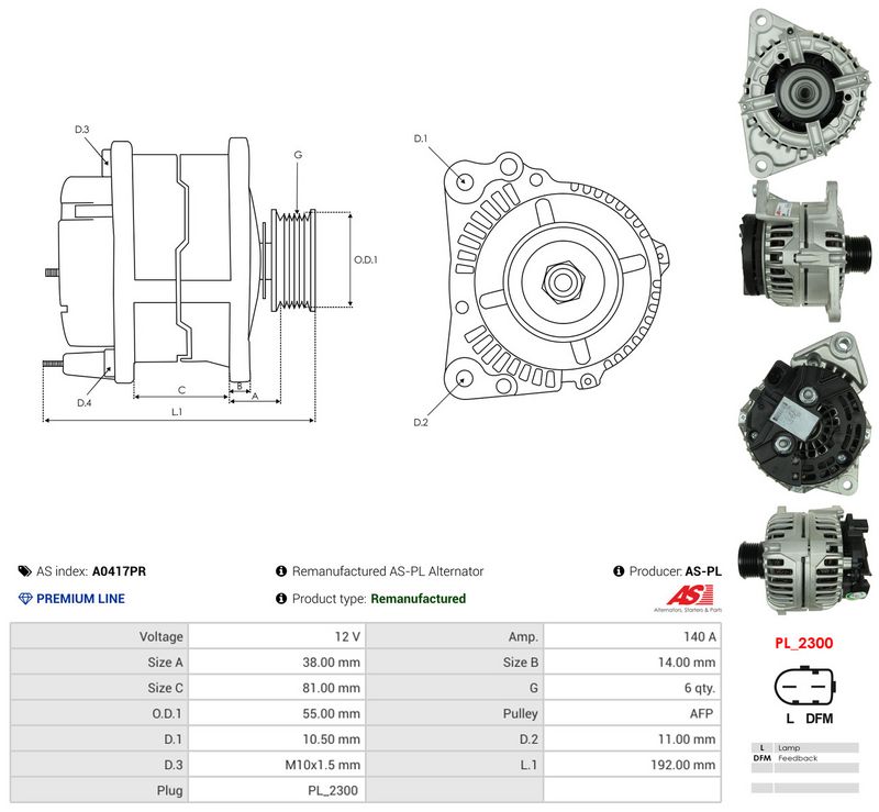 Generaator, AS-PL A0417PR