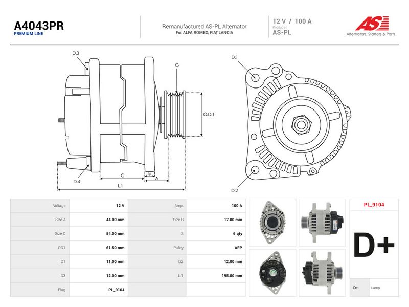 Generaator, AS-PL A4043PR
