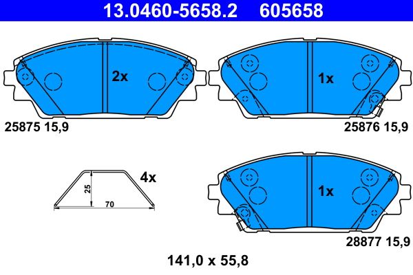 Комплект гальмівних накладок, дискове гальмо, Ate 13.0460-5658.2