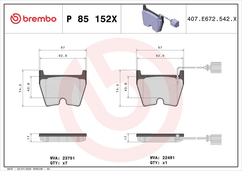 Piduriklotsi komplekt, ketaspidur, BREMBO P 85 152X