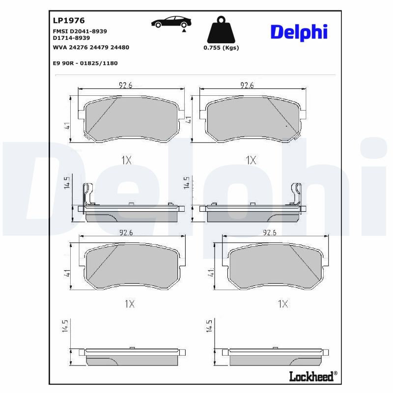 BREMSBELAGSATZ SCHEIBENBREMSE DELPHI LP1976 0