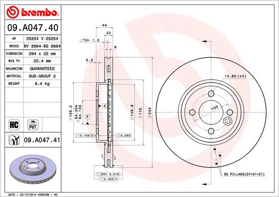 Гальмівний диск, Brembo 09.A047.41