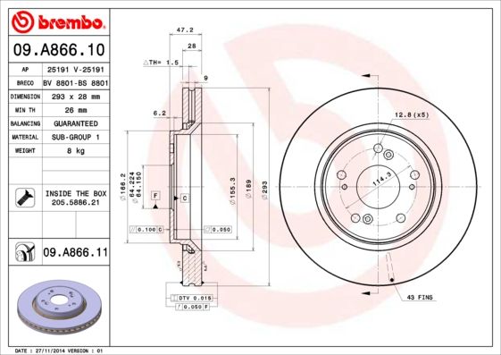 Гальмівний диск, Brembo 09.A866.10