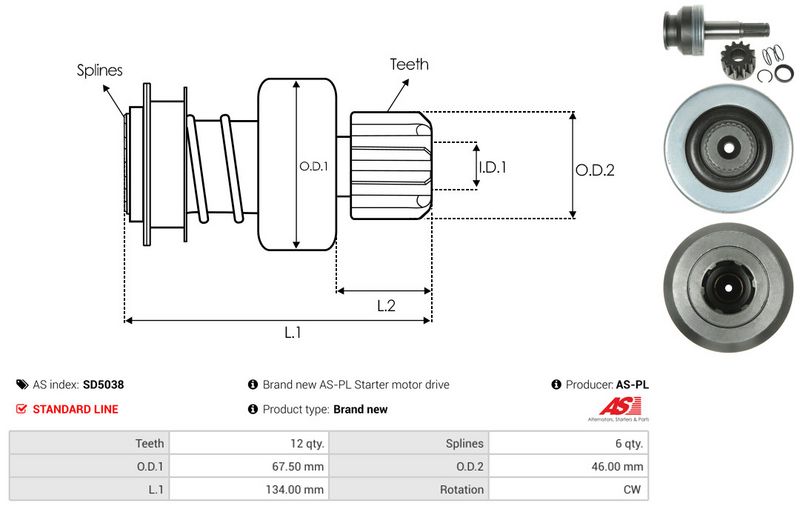 AS-PL SD5038 Freewheel Gear, starter