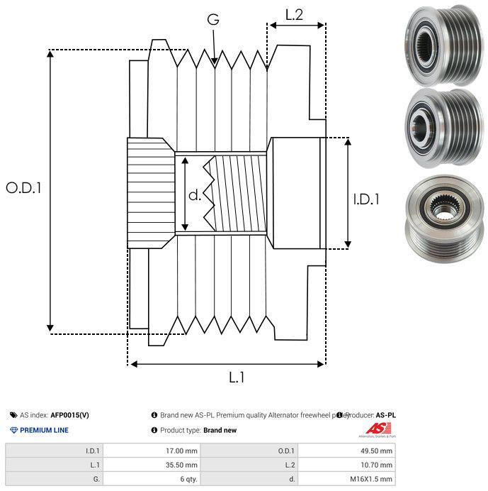AS-PL AFP0015(V) Alternator Freewheel Clutch