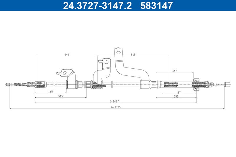 Handremkabel Achter Rechts (1460mm, type rem: trommel) past: HYUNDAI I20 ACTIVE, I20 II 1.0-1.4D 11.14-09.21