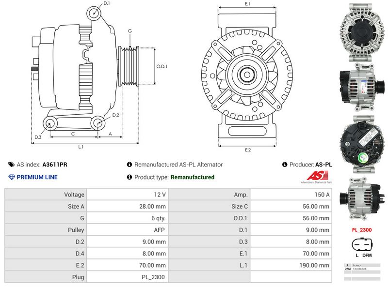 AS-PL A3611PR Alternator