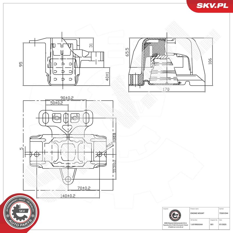 ESEN SKV 75SKV344 Variklio pagalvė