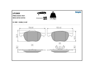 Set placute frana,frana disc LP1869 DELPHI
