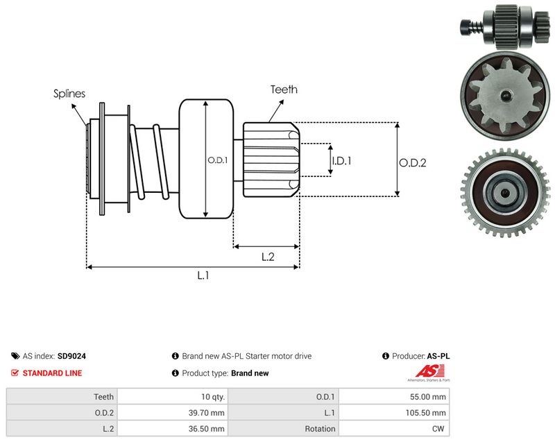 AS-PL SD9024 Freewheel Gear, starter
