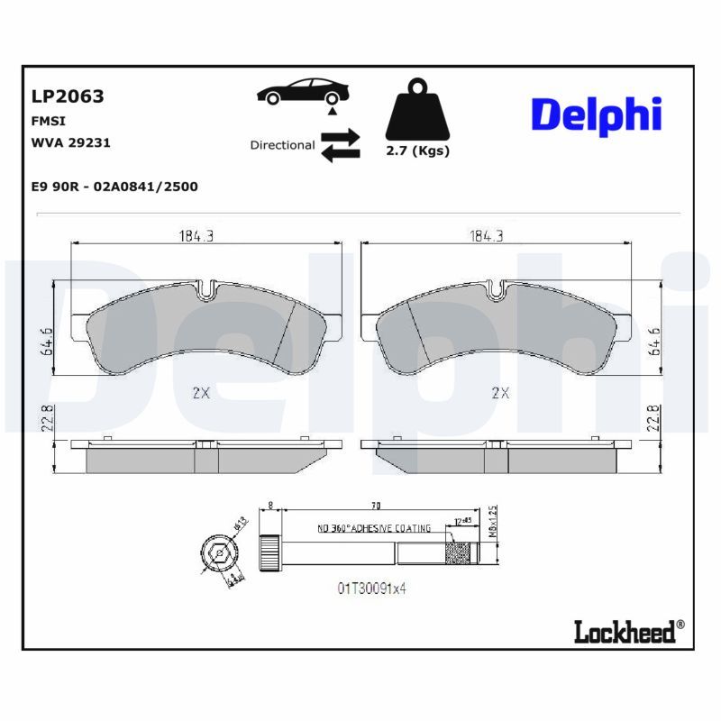 Piduriklotsi komplekt, ketaspidur, DELPHI LP2063