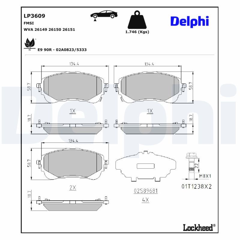Piduriklotsi komplekt, ketaspidur, DELPHI LP3609