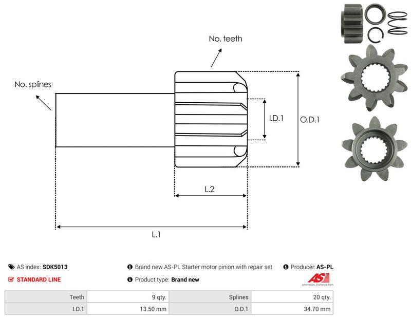 AS-PL SDK5013 Freewheel Gear, starter