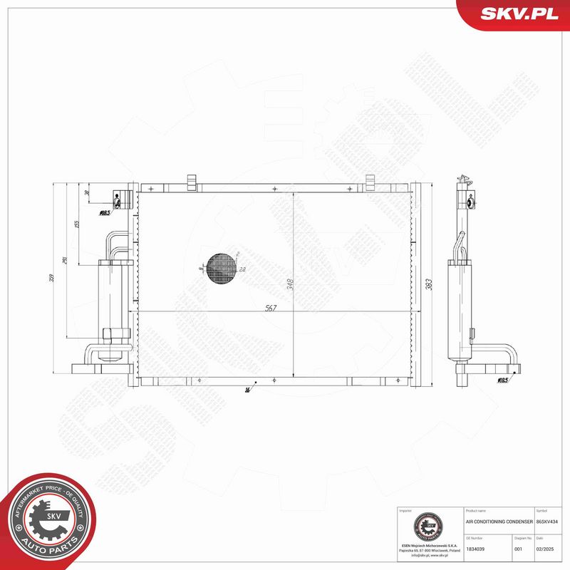 ESEN SKV 86SKV434 Condenser, air conditioning