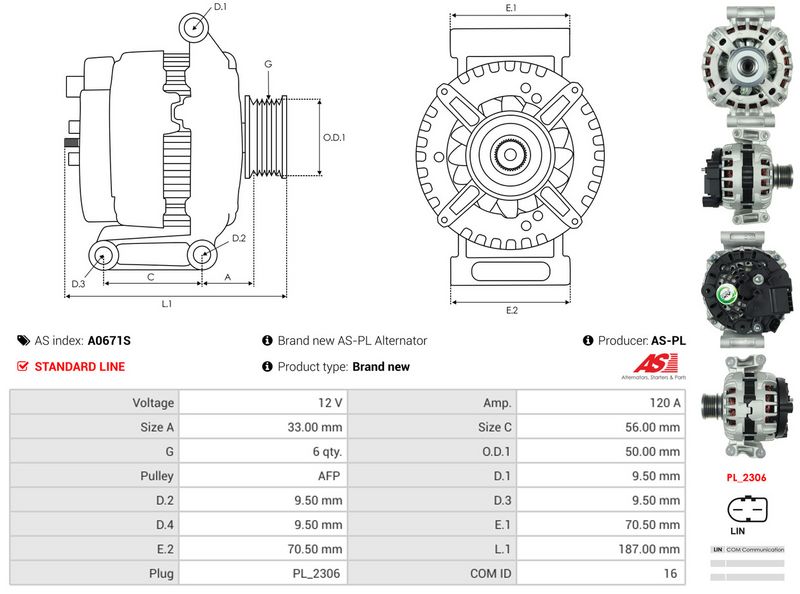 AS-PL A0671S Alternator