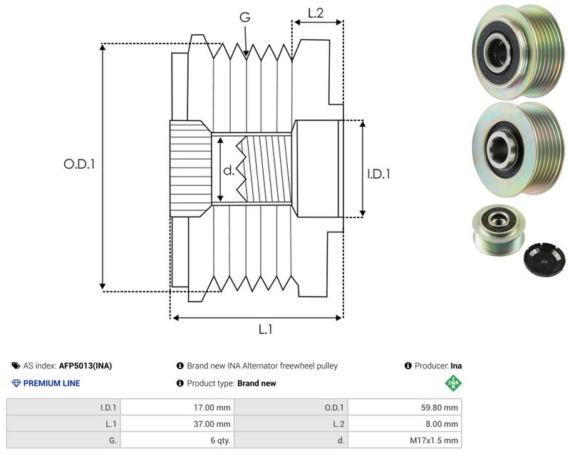 AS-PL AFP5013(INA) Alternator Freewheel Clutch