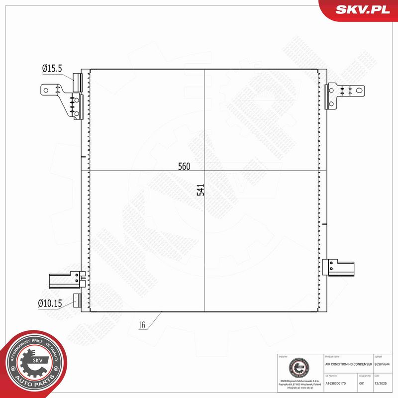 ESEN SKV 86SKV644 Condenser, air conditioning