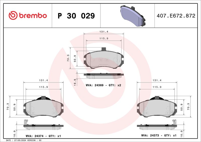 BREMBO Remblokkenset, schijfrem P 30 029