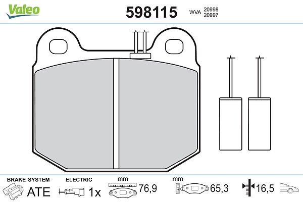 VALEO 598115 - Stabdžių kaladėlių komplektas