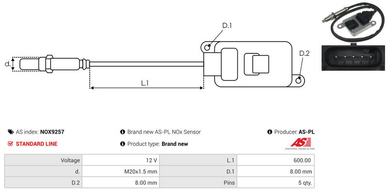 AS-PL NOX9257 NOx Sensor, urea injection