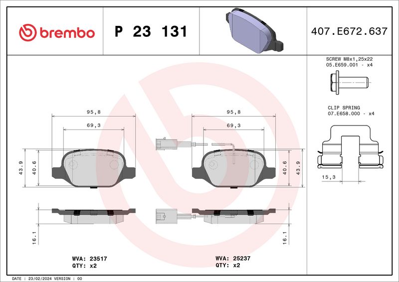 BREMBO Remblokkenset, schijfrem P 23 131